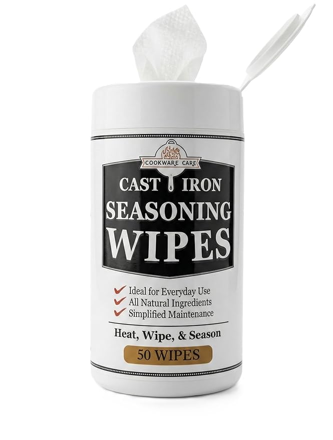 Cookware Care Cast Iron Seasoning Oil Wipes, 50 Count, Made in USA with Grapeseed Oil for Cast Iron Skillet, Blackstone Griddle - Ideal Blackstone Accessories Gift for Men/Dad