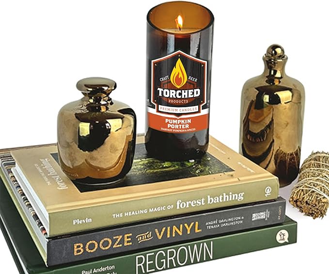 Torched Beer Scented Candles | Natural Soy Wax Candle | Pumpkin Porter Scent 8 oz | Makes a Great Gift for Men, Beer Lovers, and Collectors | Bar Man-Cave Decor and Accessories