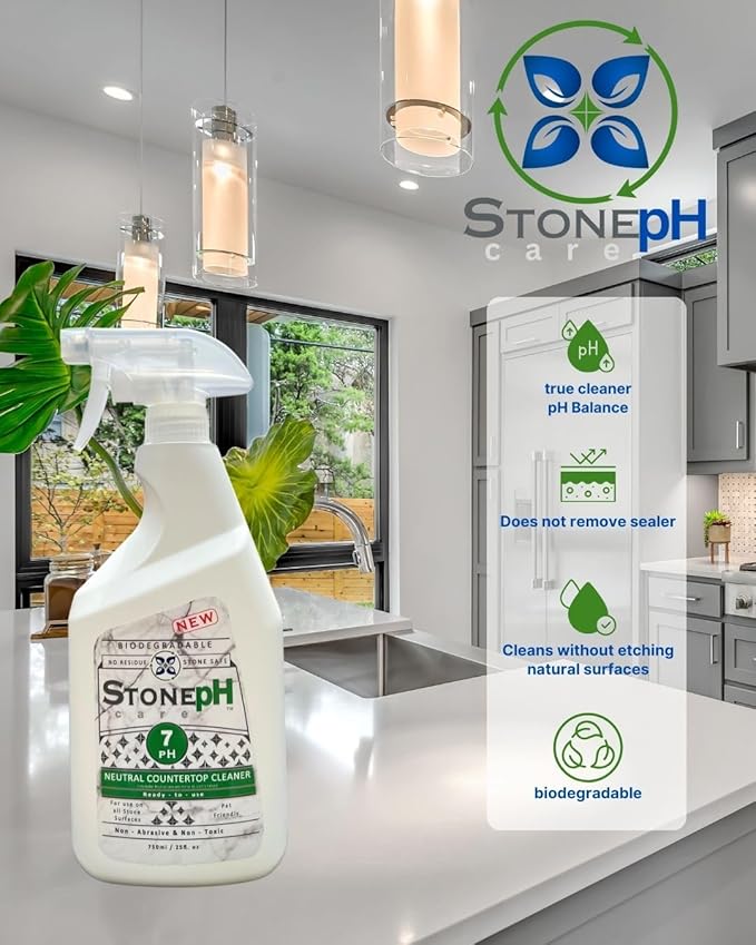 STONE PH Countertop Cleaner Spray - Daily Granite Cleaner Spray - Stone Cleaner- Ph Neutral Formula For Kitchen & Home Cleaning Surfaces Marble, Quartz, Lemon, (25 Fl. Oz)
