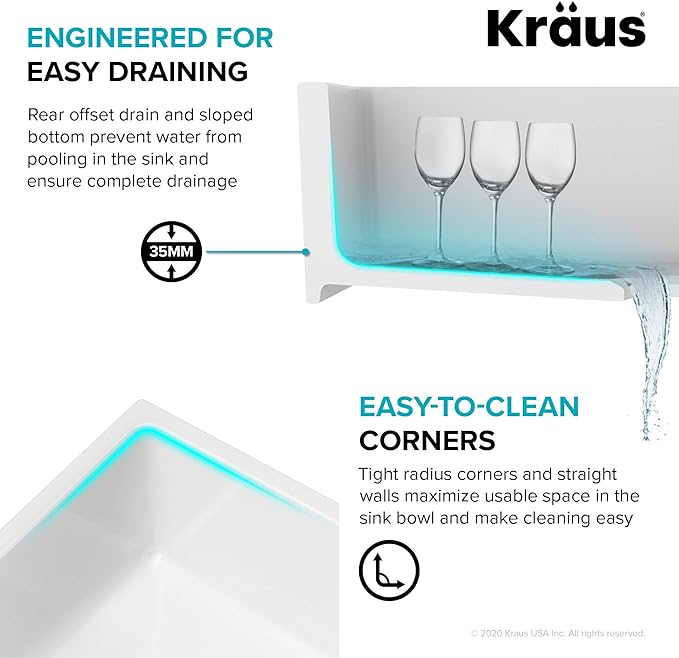 KRAUS Turino™ 30” Drop-In Undermount Fireclay Single Bowl Kitchen Sink with Thick Mounting Deck in Gloss White, KFD1-30GWH