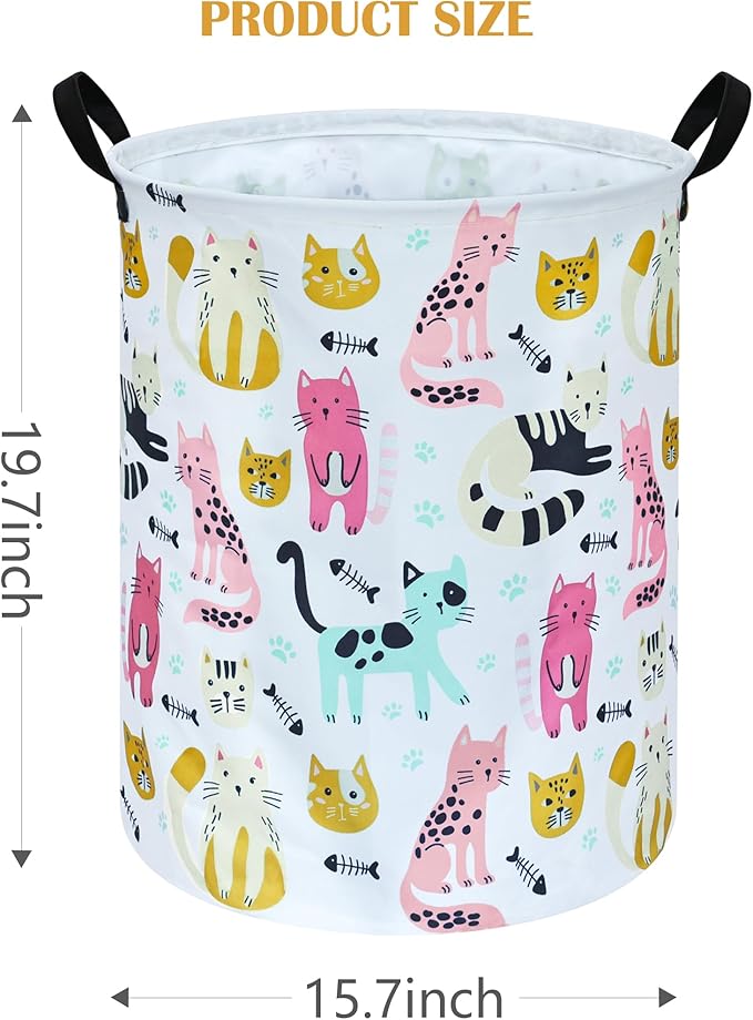 Round Cat Laundry Hamper Storage Basket Laundry Organizer Hamper Storage Bins Clothes Box Nursery Hamper Gift Basket with Handles