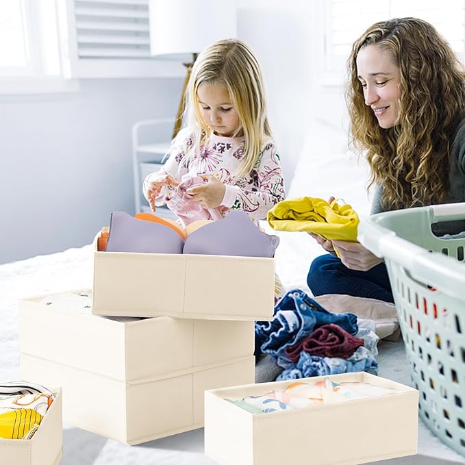 Criusia Closet Drawer Organizer Clothes, 15 Pack Dresser Organizer for Baby Clothes, Fabric Drawer Dividers for Nursery Bedroom (Beige)