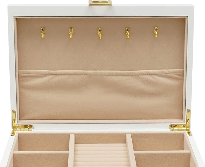 LOYALHEARTDY 3 Layers Large Wooden Jewelry Box Drawer, Large Jewelry Box Organizer for Women, 2 Drawers Storage Case for Ring Necklace Earring Bracelet Organizer Storage Display Box (White)