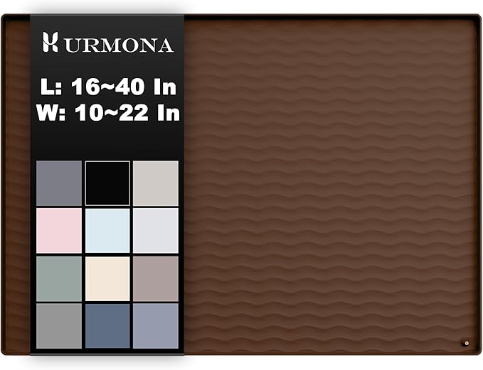 URMONA 34'' x 19'' Waterproof Silicone Under Sink Mat Cabinet and Counter Protector, Shelf Liner for Kitchen and Bathroom, Storage and Organizers, Litter Mat, Pet Cat Puppy Essentials(Brown)