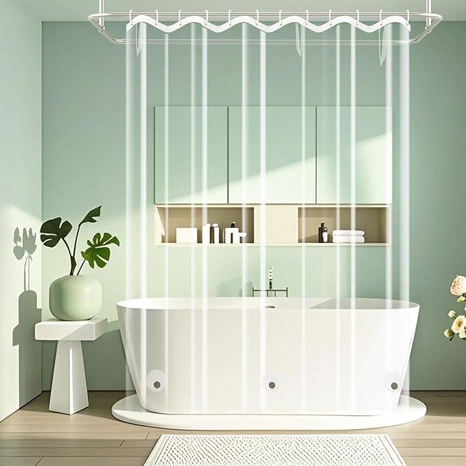 Waterproof Clear Shower Curtain with 3 Large Magnets, Bpa-Free PEVA 8G Shower Curtain Liner Weighted, 72 x 72 inch See Through Transparent Plastic Shower Curtain Durable for Bathroom