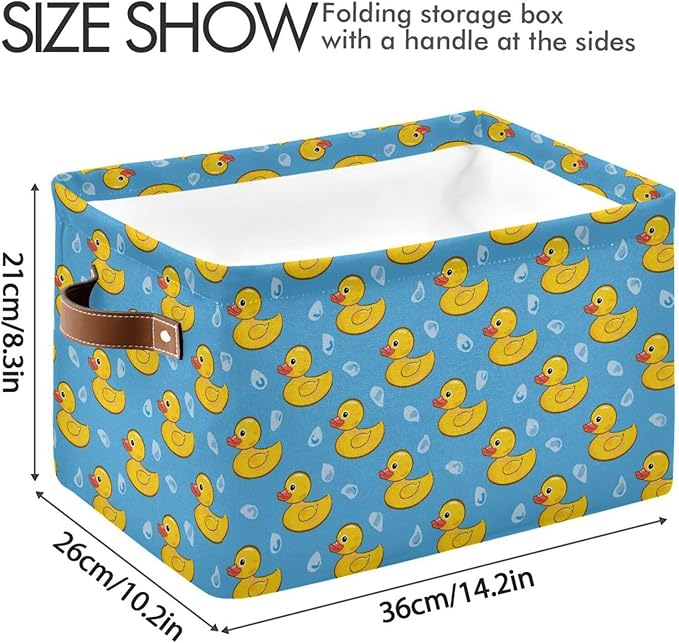 ALAZA Yellow Duck on Blue Cartoon Foldable Storage Box Storage Basket Organizer Bins with Handles for Shelf Closet Living Room Bedroom Home Office 1 Pack