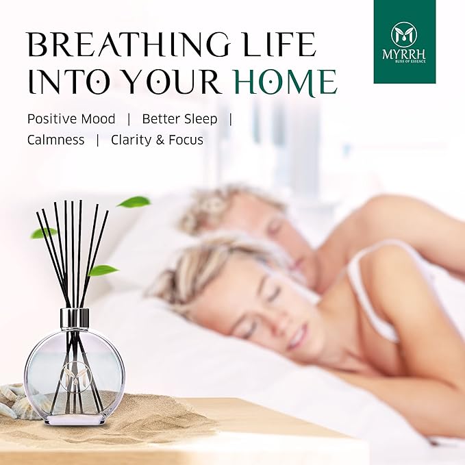 Ocean Breeze Scented Reed Diffuser with 8 Rattan Diffuser Sticks, 150 ml, All Natural Air Freshener, Long-Lasting Diffusers at Home - MyrrhUSA