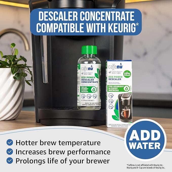 Keurig Compatible Descaling Solution. 1 Bottle of Descaler Solution. Descaling Kit Removes Limescale For Hotter Coffee. 2 Uses Descaler For Keurig Coffee Makers.