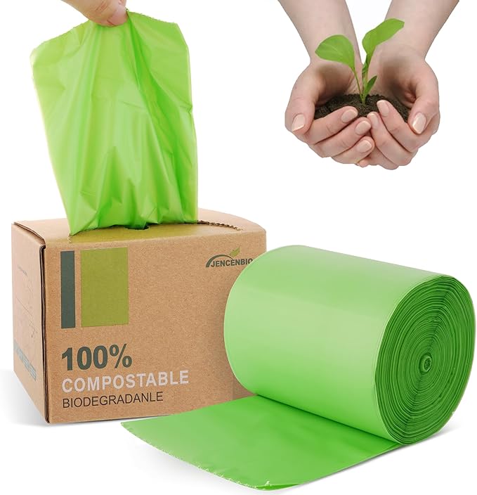 JENCENBIO Compostable Trash Bags, 2.6 Gallon, 100 Count, 100% Compost Waste Bags for Kitchen Bathroom Office, Small Countertop Bin Compost Bags, US BPI and Europe OK Compost Home Certified