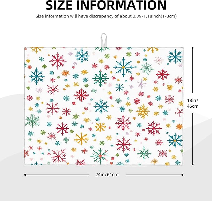 Christmas Snowflake Dish Drying Mat for Kitchen Counter Microfiber Super Absorbent Non-Slip Dish Drying Pad for Countertops Dishes Utensils Stylish Quick-Dry Machine Washable 18x24 Inch