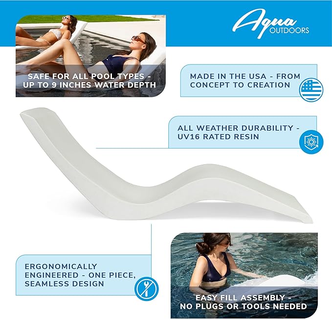 Aqua Outdoors - in-Pool Chaise Lounger - Inside Pool & Sun Shelf Lounge Chair - Designed for Water Depths Up to 9” - Compatible with All Types - Poolside & Sun Deck Tanning - Gray Granite