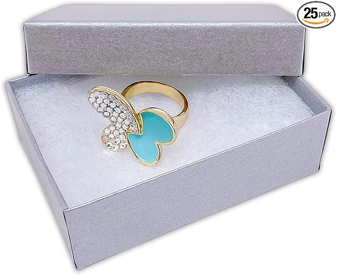 TheDisplayGuys - 25-Pack #32 Cotton Filled Cardboard Paper Jewelry Boxes Gift Case - Pearl Gray (3.3" x 2.3" x 1.0") - for Shipping or Storage