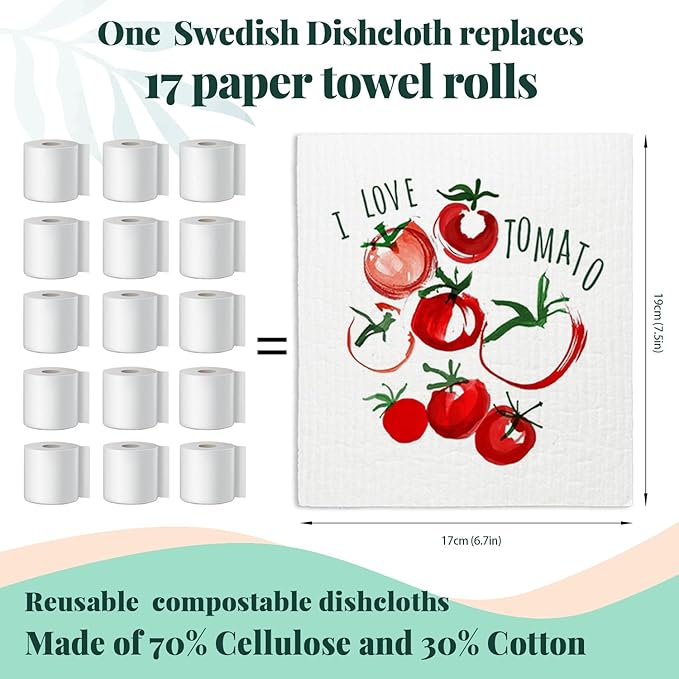 LARTSFRO Swedish Dishcloths for Kitchen, Swedish Dish Cleaning Cloths for Vegetable, Beet Chili Tomato Peas，Papaya Reusable Paper Towels, 4 Pack Dish Towels for Kitchen, Reusable Dishcloths Washable