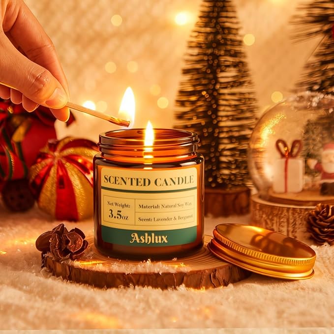 6 Pack Scented Candles as Candle Gift Set, Candle Set for Women, Long Lasting Soy Wax Amber Jar Aromatherapy Candles for Stress Relief, Home Decoration, Birthday, Valentine's Day