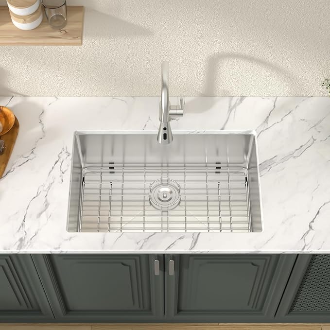 Lordear 28 Kitchen Sink Undermount 16 Gauge Stainless Steel Single Bowl Under Counter Handmade Kitchen Sink Basin, 28"x18"x10"
