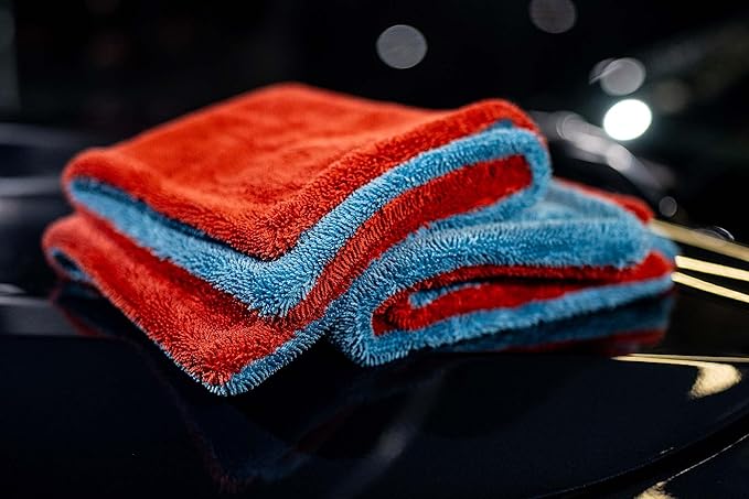 Autofiber Dreadnought Max Triple Layer Microfiber Car Drying Towel, Twist Pile, 1400GSM - 1 Pack, Blue/Red (20 inch x 40 inch)