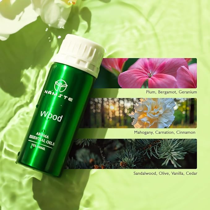 Wood Essential Oil for Diffusers and Humidifiers, Refreshing Scent with Sandalwood, Apple, Cinnamon 3.38 Fl Oz, for Spa, Home Fragrance Oil Refill