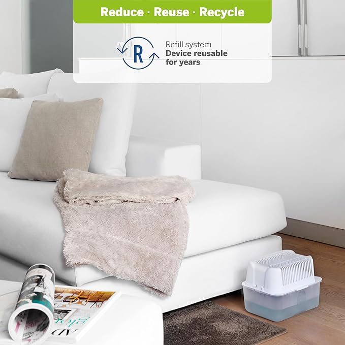 HUMYDRY | PACK 2 Dehumidifiers 35.3 oz. + 2 Refills | Moisture Absorber No Electricity Needed | Humidity Control for Large Rooms up to 400 sq.ft | Prevents Condensation and Musty Odors