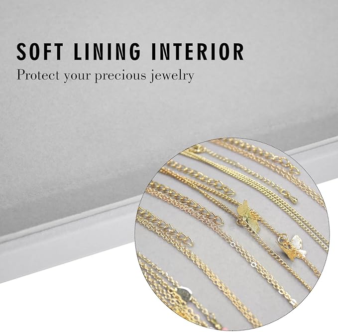 Necklace Organizer Box Premium 20 Hooks Velvet Necklace Display Jewelry Tray with Transparent Lid Jewelry Necklace Display Box for Necklace Pendants Suitable for Women and Girls (Grey)