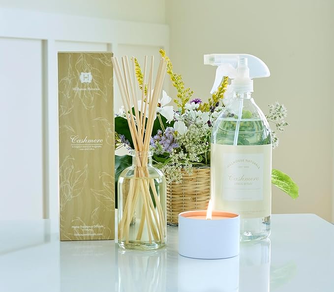 Hillhouse Naturals Reed Diffuser Set - Cashmere Scent Diffuser - Reed Diffusers for Home with Long Lasting Fragrance – 6 oz Oil – Diffuse Time 4-6 Months – Made in The USA