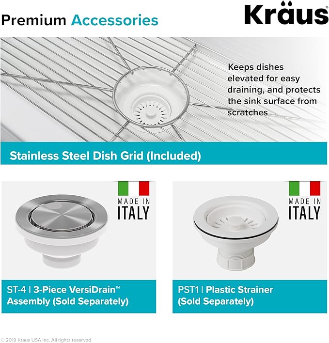 KRAUS KFR1-33GWH Turino Reversible 33-inch Fireclay Farmhouse Flat Apron Front Single Bowl Kitchen Sink with Bottom Grid in Gloss White