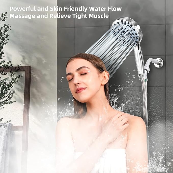 Shower Head,10 Functions High Pressure shower head with handheld, Built-in Pause Mode & Power Wash, Non-Clogging Nozzles High Flow Hand Held Shower Head, Leakproof 6ft Hose&Adjustable Bracket