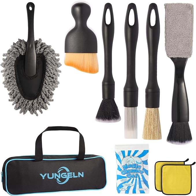 Yungeln Car Detailing Brush Kit with Detail Brushes,Car Interior Detailing Brushe,Car Dust Brush,Cleaning Gel,Car Interior Cleaning Tool for Truck, SUV, Interior Car Accessories
