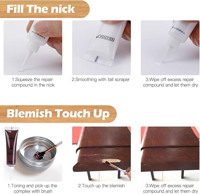 SEISSO Furniture Repair Kit, 12 Colors Wood Touch up Paint, Wood Stain, Wood Filles, Wood Paint Restore Any Wooden Floors, Cabinet, Tables, Carpenters, fix furniture Scratches, Cracks, Hole