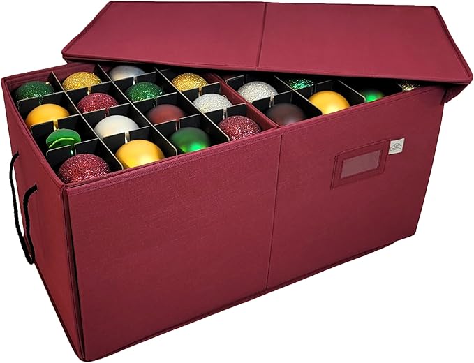 612 Vermont Christmas Ornament Storage Box with Adjustable Acid-Free Dividers, Holds 128 – 3 Inch Ornaments (SB-40043-VT)