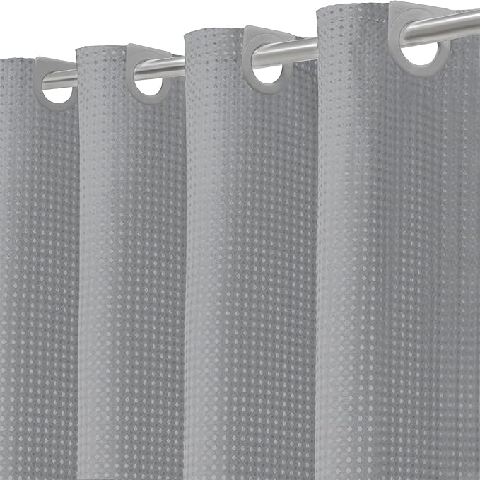 Inhousolu No Hook Waffle Weave Shower Curtain with Removable Snap in Fabric Liner Set for Bathroom, 230 GSM Heavy Duty Weighted Hem, Water Repellent Washable Bath Curtains, 72 x 72 Inch, Grey