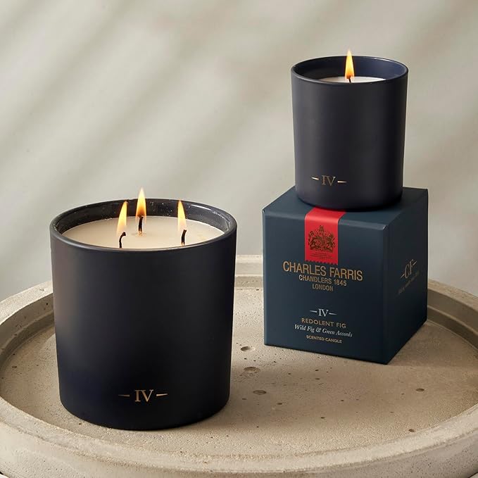 Charles Farris Luxury Scented Candle – 3 Wick, Hand-Poured, Long Lasting, Clean Burning, 640g / 22.5oz, Up to 80 Hours of Burn Time, Made in England – Wild Fig & Green Accords – Redolent Fig