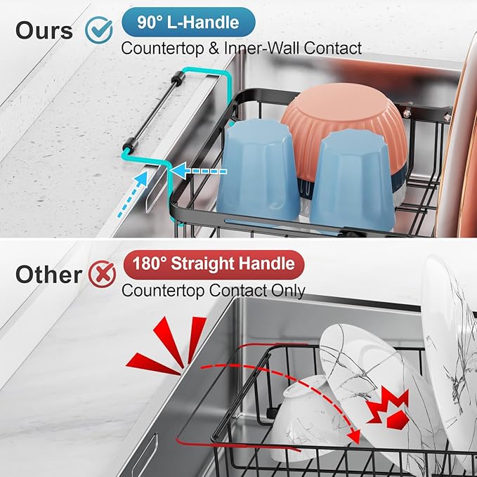 iSPECLE Expandable Dish Drying Rack for Kitchen Sink - Rust Resistant Adjustable Over The Sink Dish Drainer with Tightening Knob, Arms with Non Slip Rubber, 12.8" W x 12.4"-17.1" L, Black