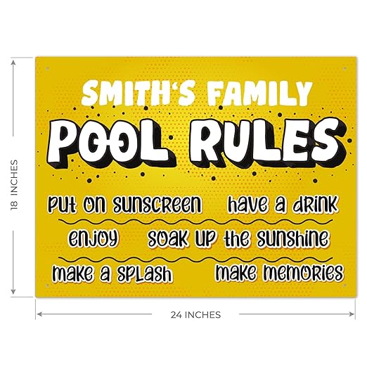 Custom Pool Sign, Pool Rules Put On Sunscreen for Pool Décor Sign, 18x24 Inches, Rust Free .063 Aluminum, Fade Resistant, Made in USA by Sigo Signs