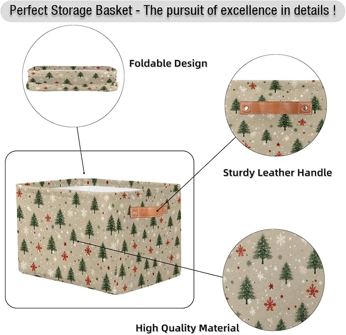 Christmas Tree Cube Storage Baskets,Foldable Storage Box Bin,Waterproof Open Shelves Basket Clothing Organizer Toy Basket Gifts Empty for Bedroom Home Decor