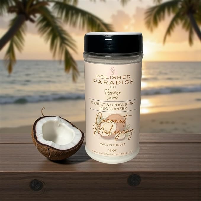 Paradise Scents Carpet and Upholstery Deodorizer, Cozy Scent Powder for Rugs and Textiles, 16 Oz (Coconut Mahogany)