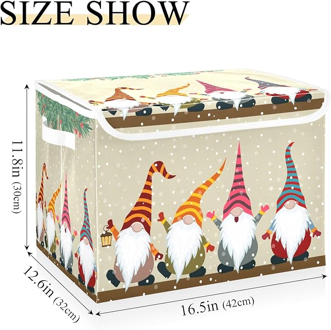 Christmas Baskets Collapsible Storage Bins with Lids, Christmas Card with Gnomes Storage Boxes Clothes Baskets for Organizing