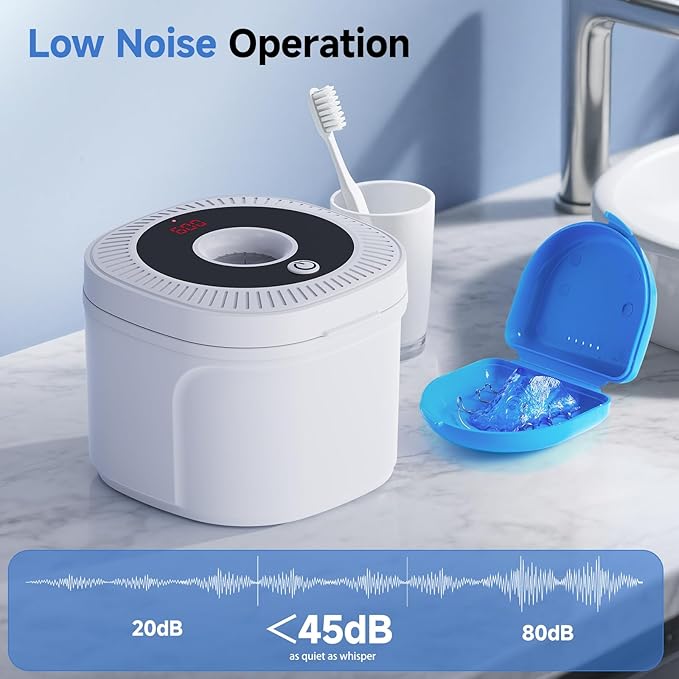 Ultrasonic Retainer Cleaner Machine, 45kHz Dental Cleaning Pod for Denture, Aligner, Nightguard, Mouth Guard, Toothbrush, Jewelry, with Digital Timer, 200ML & 4 Modes for All Dental Appliances