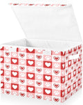 Bolaz Red Checkboard Dog Footprint Hearts Pattern Storage Bins with Lids and Handles, Foldable Storage Box Storage Basket with Cover Collapsible Organizer Containers for Home Closet, Shelves