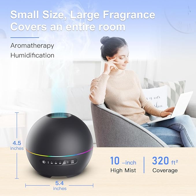 2 Pack Essential Oil Diffuser for Home - 200ml Ultrasonic Aromatherapy Diffuser with 4 Timers & 7 Colors Night Lights, 20dB Quiet Working for 10 Hours (Black+Black)