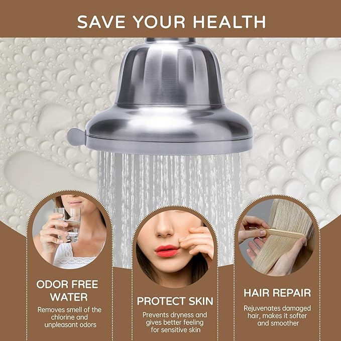 Filtered Shower Head - Shower Filter for Hard Water | Water Softener Shower Head Reduce Impurities for Healthier Scalp, Reduce Hair Shedding,Soothe Dry Skin-Nickel