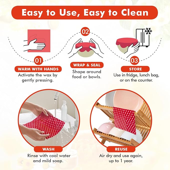 Beeswax Wraps for Food, 3 Pack (S, M, L) Reusable Food Wraps, Bread Sandwich Wrap, Beeswax Paper with Bukcle, Zero Waste, Plastic-Free Food Storage Wrap
