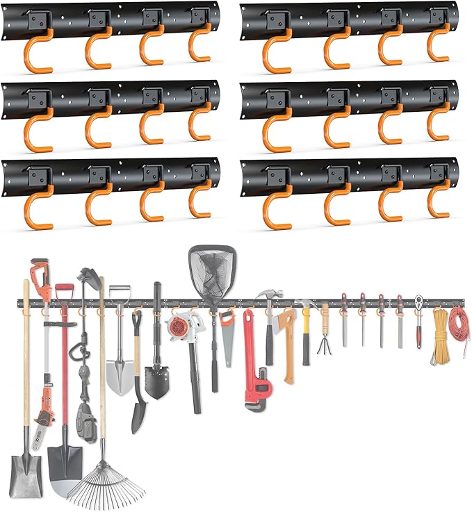 3-H 6×16" All Metal Garden Tool Organizer, Garage Tool Organizer, Broom Holder Wall Mount for Garage, Shed, Garden, Basement Hanging and Organizing Rake, Mop, Shovel, Hose