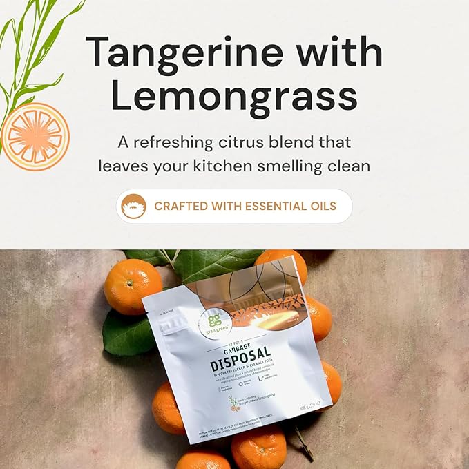 Grab Green Garbage Disposal Freshener and Cleaner Pods, 12 Count, Thyme with Fig Leaf Scent, Plant and Mineral Based, Removes Odors, Loosens Grime, Prevents Clogging