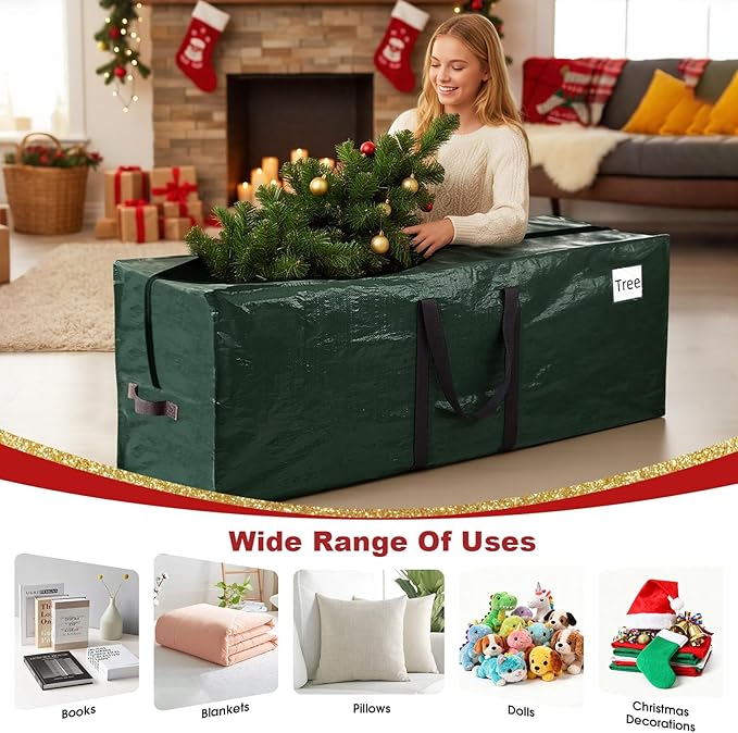 Christmas Tree Storage Bag, Christmas Tree Bag Fits Up to 9 Ft Artificial Xmas Trees, Heavy Duty Material, Waterproof & Dual Zippers Christmas Tree Box for Trees, Decorations (Green)