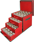 WDZREE Premium Large Christmas Ornament Storage,Box with Side Open, Drawer Style Trays - 3" Compartment, 4 Trays, Keeps 64 Holiday Ornaments -Made of Durable 600D Oxford Fabric Tear-Proof Material