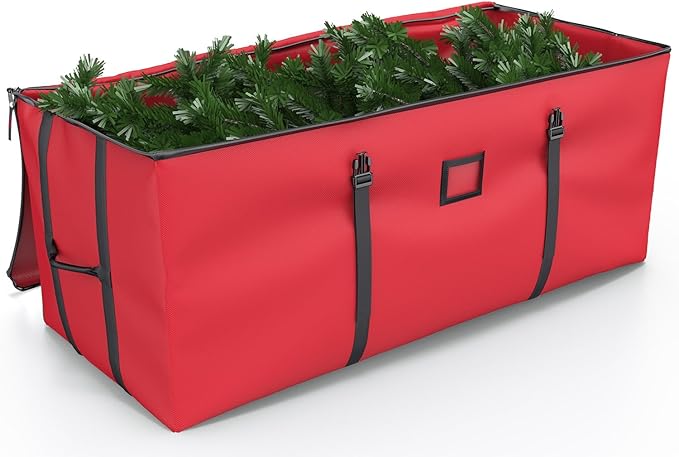 Mrrihand Christmas Tree Storage Bag, Large Artificial Christmas Tree, Anti-Tear Heavy-Duty 600D Oxford Cloth Christmas Tree Storage Box with Handles, Christmas Tree Storage Container (Red, 7.5Ft)