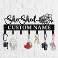 Personalized She Shed Metal Keys Hooks,Custom Name Metal She Shed Keys Hooks,Black Metal She Shed Wall Home Storage Decorative Keys Hooks,Key Holder Hooks for Wall (Style E)