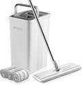 BOSHENG Mop and Bucket with Wringer Set, Flat Floor Mop and Bucket, with 3 Microfiber Mops for Floor Cleaning, Wet and Dry Use for Household Cleaning - White