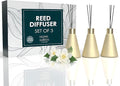 Mega Handles Reed Diffuser Sets (50ml) - 3 Pack White Flower Scent Bathroom Diffuser, Elegant Reed Diffuser for Shelf Decor, Decorative Air Freshener for Large Rooms - Satin Brass