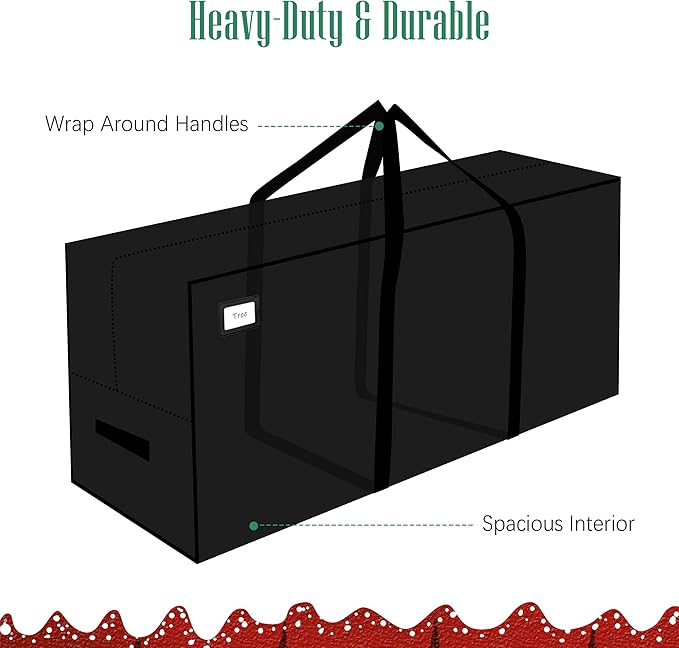 Cosy Family 7.5 ft Christmas Tree Storage Bag - Durable Heavy Duty Extra Large Artificial Xmas Holiday Tree Bag with Reinforced Handles and Dual Zippers Wide Opening - Black